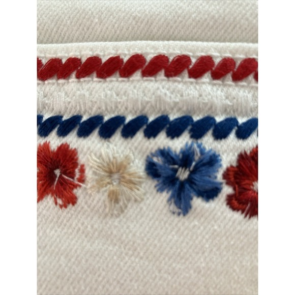 Driftwood Embroidered Floral Jeans Womens 25 White Crop Denim Red Blue Boho NWT - Picture 8 of 16